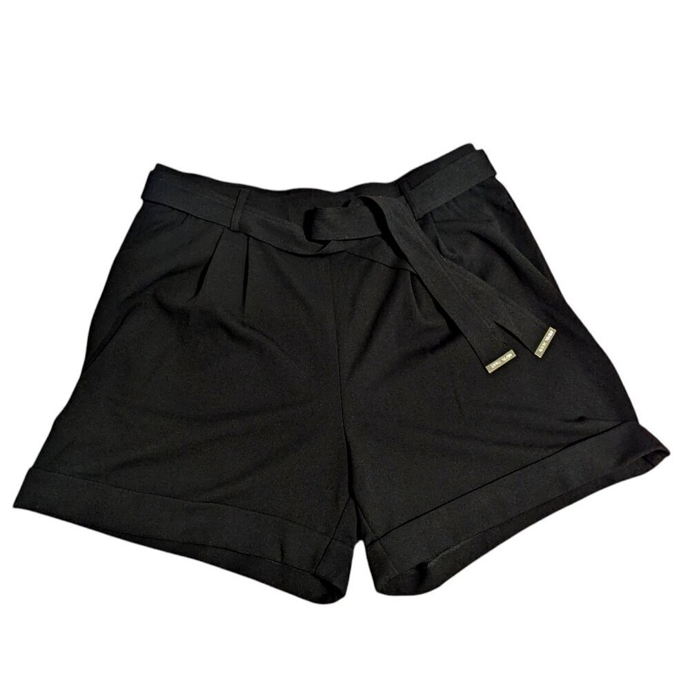 Anne Klein Shorts Cuffed Belt Dressy Polyester Pull On Size Large Black